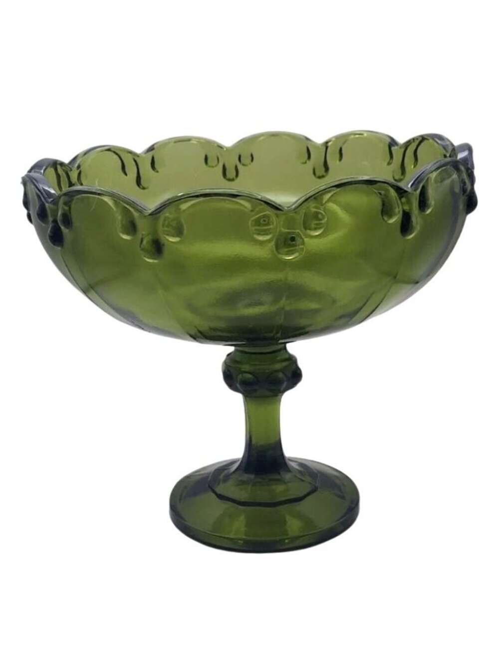 Indiana Glass Avocado Green Teardrop Garland Pedestal Compote Fruit Bowl Vintage
